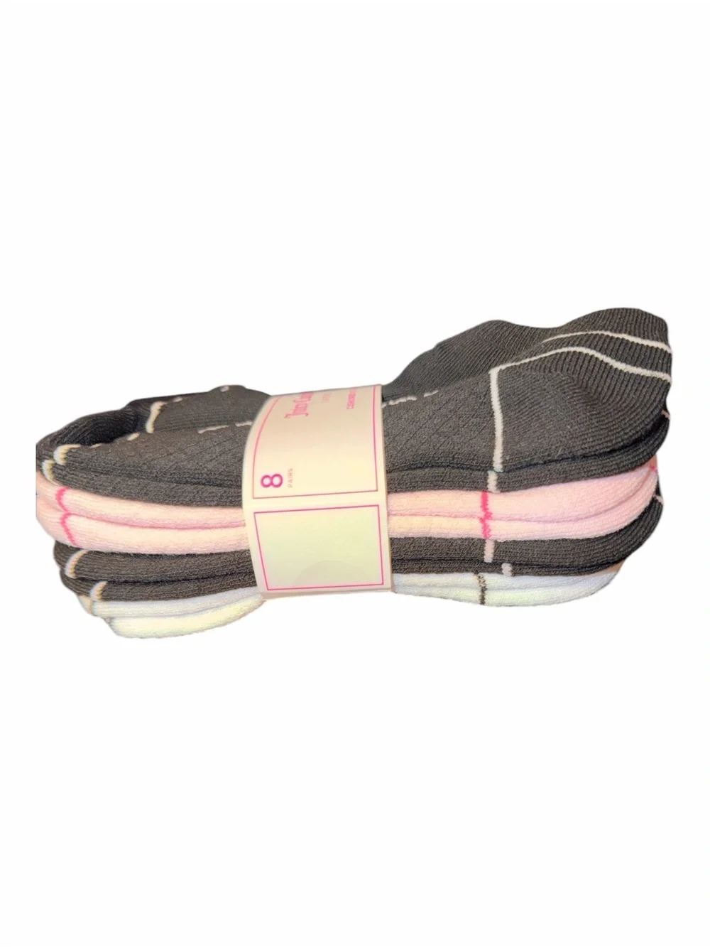 NWT Juicy Couture Sport Cushioned No Show Socks 8 Pack Dark Gray Pink White